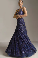 Navy Blue Sequin Gown