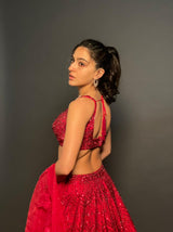 Sara Ali Khan In Dark Red Sequins Lehenga Set