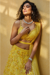 Jwala Gutta In Three-Dimensional Yellow Floral Lehenga Set