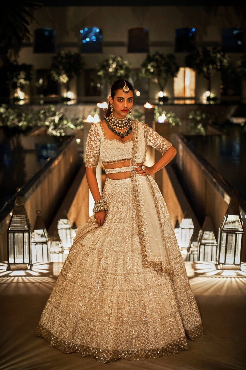 White & Red Lehenga with Heavy Gold Detail - Frontier Heritage