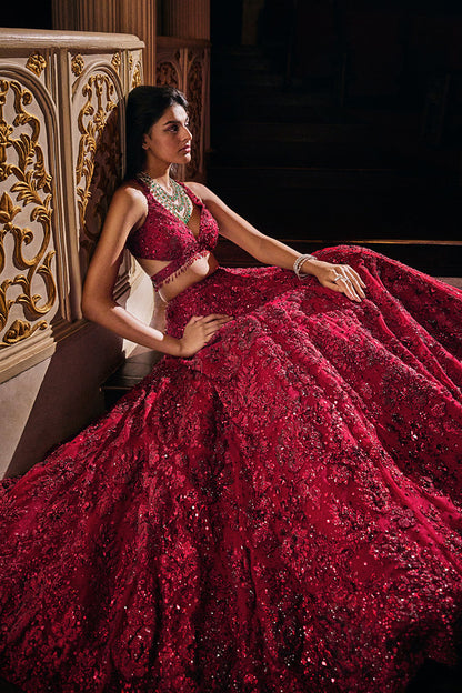 Maroon Sequin Lehenga Set