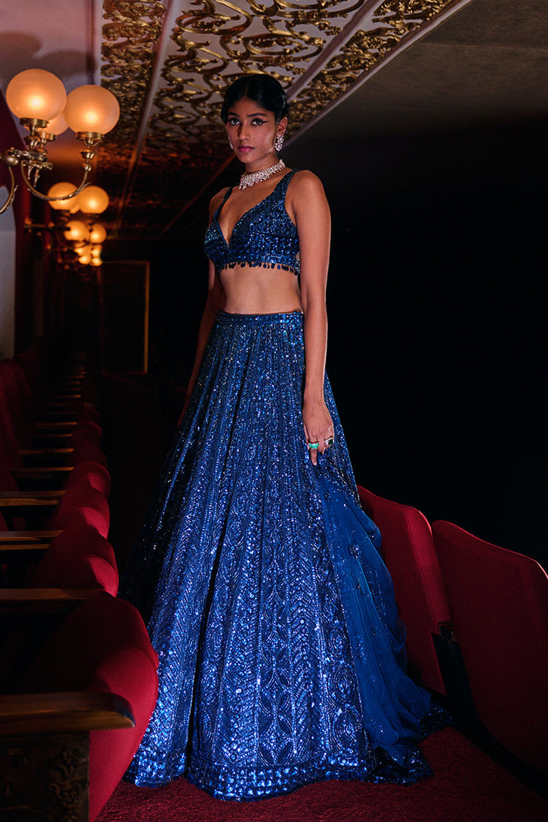 Persian Blue Sequin Lehenga Set – Seema Gujral